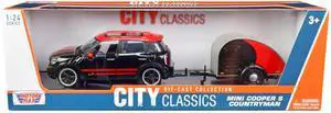 Mini Cooper S Countryman with Travel Trailer Black and Red "City Classics" Series 1/24 Diecast Model Car by Motormax