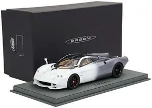 Pagani Huayra Codalunga Bianco Malta and Grigio Silverstone Gray Metallic with Black Top with CASE Ltd Ed 1/18 Model Car by BBR