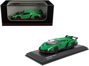 Lamborghini Veneno Green with Red Line 1/64 Diecast Model Car by Kyosho