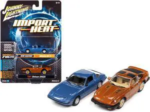 1982 Mazda RX-7 Blue Met. & 1981 Datsun 280ZX Orange Mist "Import Heat" 2 pc Set 1/64 Diecast Model Cars by Johnny Lightning