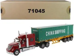 International LoneStar Red w/Skeleton Trailer & 40' Dry Goods Sea Container "China Shipping" Green 1/50 Diecast Masters