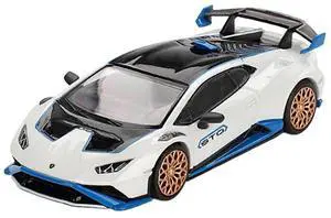 Lamborghini Huracan STO Bianco Asopo White with Black Top and Blue Accents Limited Edition 1/64 Diecast Model Car by Mini GT