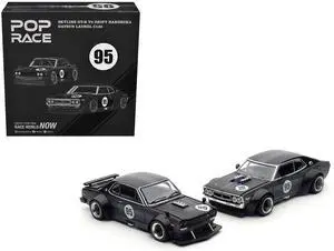 Skyline GT-R V8 Drift "Hakosuka" RHD #95 Black and Datsun Laurel C130 RHD Black Box Set 1/64 Diecast Model Car by Pop Race