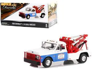 1969 Chevrolet C-30 Dually Wrecker Tow Truck White and Blue "Hazzard County Garage" 1/18 Diecast Model Car by Greenlight