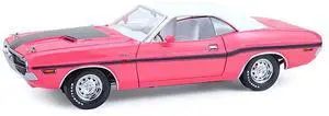 1970 Dodge Challenger R/T 440 Six Pack Panther Pink w/Black, White Top and White Interior 1/18 Diecast Model Car by Greenlight