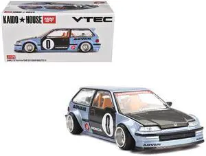 Honda Civic (EF) "Kaido Roulette V1" Blue Metallic w/Carbon Hood & Doors "Kaido House" Special 1/64 Diecast Model Car by Mini GT