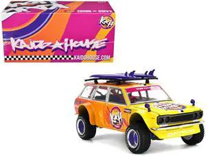 Datsun Kaido 510 Wagon 4x4 RHD "Kaido Islands V1" Yellow to Red Gradient with Surfboards 1/64 Diecast Model Car by Mini GT