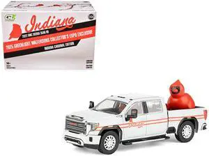 2022 GMC Sierra 3500 HD Truck "Indiana Cardinals" Silver Metallic with Red and Figure 1/64 Diecast Model Car by Greenligh