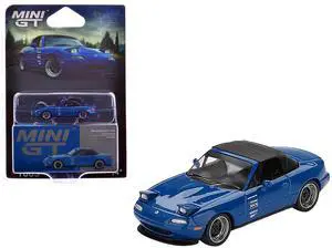 Mazda Miata MX-5 (NA) Tuned Version RHD Dark Blue with Black Soft Top Limited Ed 1/64 Diecast Model Car by Mini GT