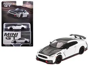 2024 Nissan GT-R Nismo (R35) Brilliant White Pearl with Carbon Hood and Top Limited Ed 1/64 Diecast Model Car by Mini GT