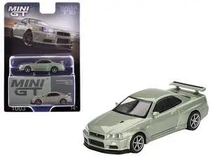 Nissan Skyline GT-R (R34) V-Spec II Nur RHD (Right Hand Drive) Millenium Jade Metallic Ltd Ed 1/64 Diecast Model Car by Mini GT