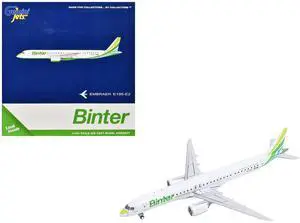 Embraer E195-E2 Commercial Aircraft "Binter Canarias" (EC-OEA) White with Green Tail Stripes 1/400 Diecast Model by GeminiJets