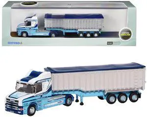 Scania T-Cab Truck RHD w/Covered Trailer "Tinnelly" White with Blue Graphics 1/148 (N) Scale Diecast Model Car by Oxford Diecast