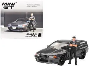 Nissan Skyline GT-R (R32) RHD Gunmetal Gray Metallic with Figure Limited Edition 1/64 Diecast Model Car by Mini GT