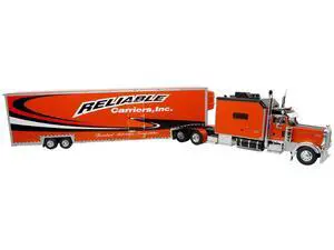 Peterbilt 379 Tractor with Enclosed Car Carrier Trailer "Reliable Carriers" Orange & Black 1/43 Diecast Model by Iconic Replicas