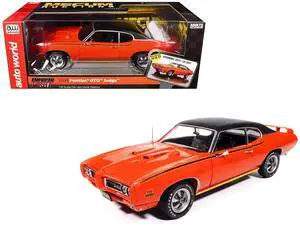 1969 Pontiac GTO Judge Carousel Red with Black Stripes and Black Vinyl Top "Mecum Auctions" 1/18 Diecast Model Car by Auto World