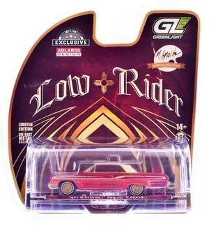 1963 Chevrolet Impala Lowrider Red Metallic with Cream Top and Interior with Gold Graphics 1/64 Diecast Model Car by Greenlight