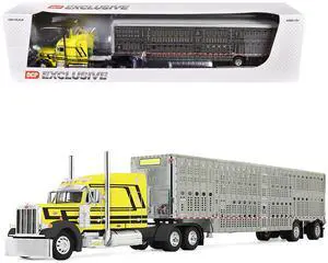 Peterbilt 379 with 63" Mid-Roof Sleeper and Wilson Silverstar Trailer Yellow with Black 1/64 Diecast Model made by DCP/First Gear