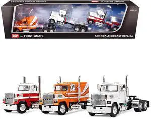 Ford LTL 9000 Trio Set (Two Day Cabs and One 60" Flat Top Sleeper) 1/64 Diecast Model by DCP/First Gear