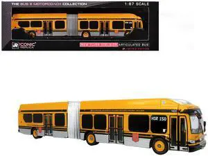 New Flyer Xcelsior XE60 Articulated Transit Bus Yellow with Black 1/87 (HO) Scale Diecast Model by Iconic Replicas New Flyer Xcelsior XE60 Articulated Transit Bus Yellow with Black 1/87 (HO) Scale Diecast Model by Iconic Replicas