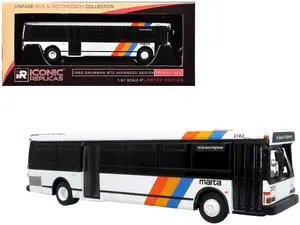 1980 Grumman 870 Advanced Design Transit Bus "MARTA Atlanta" White with Stripes 1/87 (HO) Scale Die Cast Model by Iconic Replicas