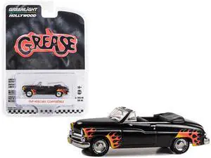 1949 Mercury Convertible Black with Flames "Grease" (1978) Movie "Hollywood Series" Release 1/64 Diecast Model Car by Greenlight