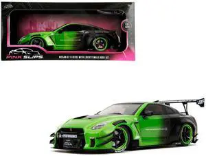 Nissan GT-R (R35) Liberty Walk Body Kit 2.0 RHD Green and Matt Black "Pink Slips" Series 1/24 Diecast Model Car by Jada