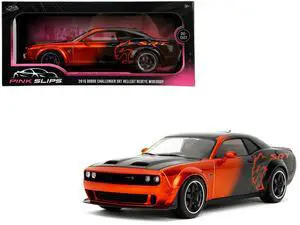 Dodge Challenger SRT Hellcat Orange Metallic and Black "Pink Slips" Series 1/24 Diecast Model Car by Jada