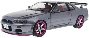 1999 Nissan Skyline GT-R (R34) RHD (Right Hand Drive) Silver Metallic with Purple Wheels 1/18 Diecast Model Car by Solido