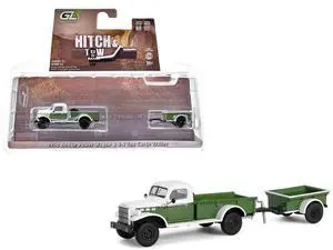 1950 Dodge Power Wagon Pickup Truck Green and White with 1/4 Ton Cargo Trailer Green 1/64 Diecast Model Cars by Greenlight