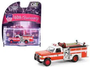 1987 Ford F-350 Mini Pumper Fire Truck "FDNY160th Anniversary Edition" Red and White 1/64 Diecast Model Cars by Greenlight