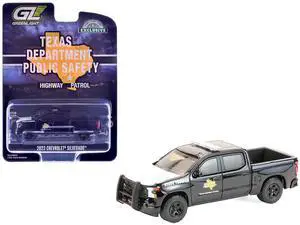 2023 Chevrolet Silverado Pickup Truck "Texas Highway Patrol" Black with White Hood 1/64 Diecast Model Cars by Greenlight