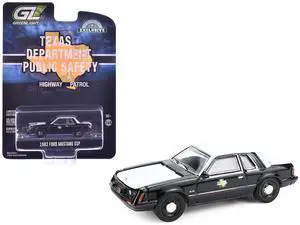 1982 Ford Mustang SSP "Texas Highway Patrol" Black with White Hood and Top 1/64 Diecast Model Cars by Greenlight