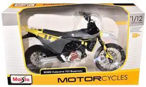 2023 Husqvarna 701 Supermoto Motorcycle Matt Black and Gray with Yellow & White Accents 1/12 Diecast Motorcycle Model by Maisto