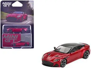 Aston Martin DBS RHD (Right Hand Drive) Hyper Red Metallic with Carbon Top 1/64 Diecast Model Car by Mini GT