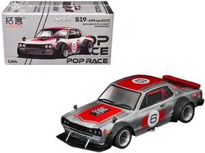 Skyline GT-R V8 Drift "Hakosuka" RHD #6 Silver Metallic with Red "APA XPO 2025 Exclusive" 1/64 Diecast Model Car by Pop Race