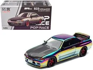 Skyline GT-R (BNR32) RHD Chameleon Chrome with Carbon Hood "APA XPO 2025 Exclusive" 1/64 Diecast Model Car by Pop Race