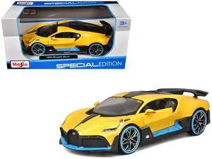 Bugatti Divo Yellow Metallic with Carbon and Blue Accents "Special Edition" 1/24 Die Cast Model Car by Maisto