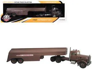 1955 Peterbilt 281 "Needlenose" Tractor with Tanker Brown (Weathered) "Duel" (1971) Movie 1/43 Diecast Model by Iconic Replicas