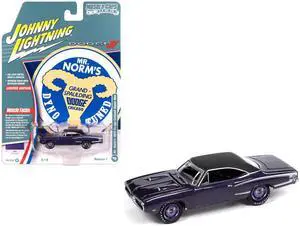1970 Dodge Coronet Super Bee "Mr. Norm's" Plum Crazy Metallic with Black Top & White 1/64 Diecast Model Car by Johnny Lightning