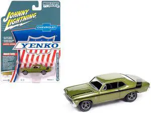 1970 Chevrolet Nova Yenko Deuce Citrus Green Metallic with Black Stripes 1/64 Diecast Model Car by Johnny Lightning