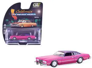 1975 Ford Thunderbird Lowrider Pink Metallic with Purple Top & Graphics & Interior 1/64 Scale Diecast Model Cars by Greenlight