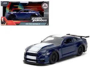 2016 Ford Mustang GT Dark Blue Metallic with White Stripe "F9" (2021) "Fast & Furious" Series 1/32 Diecast Model Car by Jada