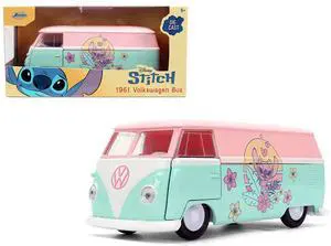 1961 Volkswagen Bus Pink and Blue with Graphics "Disney's Stitch" "Hollywood Rides" Series 1/32 Diecast Model Car by Jada