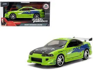 Brian's Mitsubishi Eclipse Green with Graphics (Damaged Version) "The Fast and the Furious" 2001 1/32 Diecast Model Car by Jada