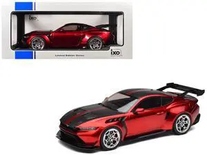 2025 Ford Mustang GTD Dark Red Metallic with Carbon Stripes "Limited Edition" Series 1/18  Diecast Model Car by IXO Models