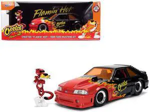 1989 Ford Mustang GT Black with Red Flame Graphics and Diecast Figure "Cheetos Flamin' Hot" 1/24 Diecast Model Car by Jada