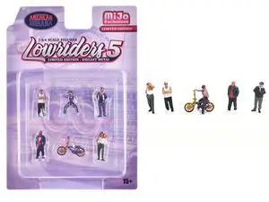 "Lowriders #5" 6 piece (5 People, 1 Bicycle) Diecast Figures Set 1/64 Scale Models by American Diorama