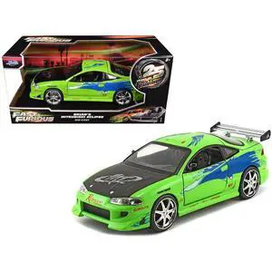 Brian's Mitsubishi Eclipse Green with Black Hood and Graphics "25 Years of Fast & Furious" Series 1/24 Diecast Model by Jada Brian's Mitsubishi Eclipse Green with Black Hood and Graphics "25 Years of Fast & Furious" Series 1/24 Diecast Model by Jada