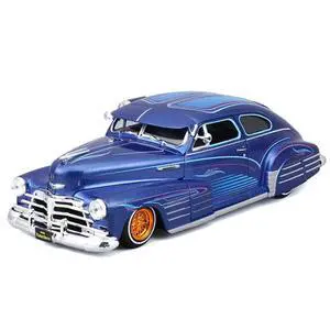 1948 Chevrolet Fleetline Lowrider Blue Metallic with Graphics "Maisto Design" Series 1/25 Diecast Model Car by Maisto 1948 Chevrolet Fleetline Lowrider Blue Metallic with Graphics "Maisto Design" Series 1/25 Diecast Model Car by Maisto